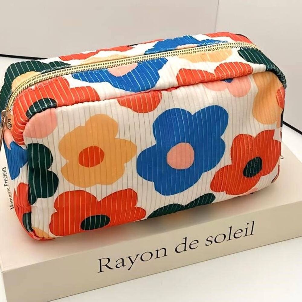Floral Corduroy Cosmetic Makeup Bag Pouch Multicolor